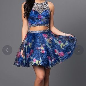 Navy Blue Floral Print Two-Piece